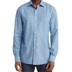 PETER MILLAR CROWN CRAFTED SELVEDGE COTTON CHAMBRAY BUTTON-UP SHIRT SZ XXL EUC